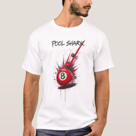 Röd 8-Balls Poolhaj | Rå Skiss Konststil T Shirt