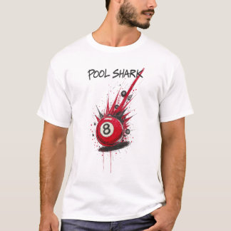 Röd 8-Balls Poolhaj | Rå Skiss Konststil T Shirt