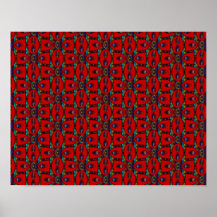 Röd Abstrakt blommor blommigt Modern art Mönster Poster