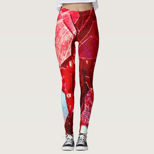 Röd abstrakt, glänsande glitter mönster leggings (Framsida)