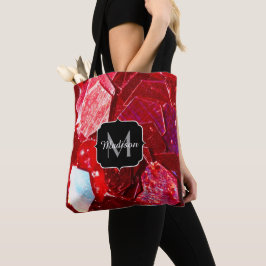 Röd abstrakt, glänsande glitter mönster Monogram Tygkasse