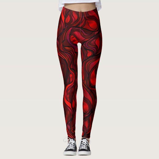 Röd abstrakt regnbågedesign leggings (Framsida)