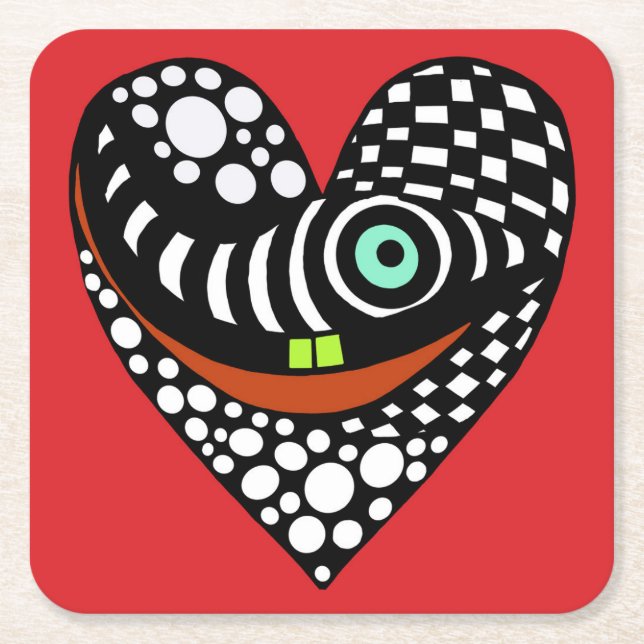 Röd, abstraktens hjärta på rött underlägg papper kvadrat (Framsidan)