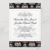 Röd accent-bröllopsinbjudan till svartvitt-skadeko