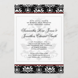 Röd accent-bröllopsinbjudan till svartvitt-skadeko inbjudningar