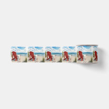 Röd Adirondack-strandstol med flip-flops