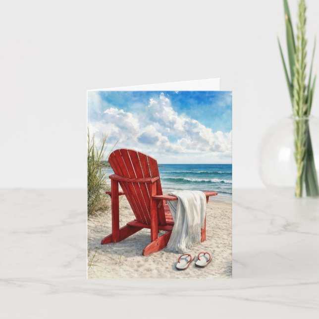 Röd Adirondack-strandstol med flip-flops Kort (Framsida)