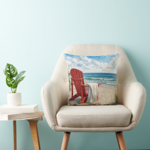 Röd Adirondack-strandstol med flip-flops Kudde