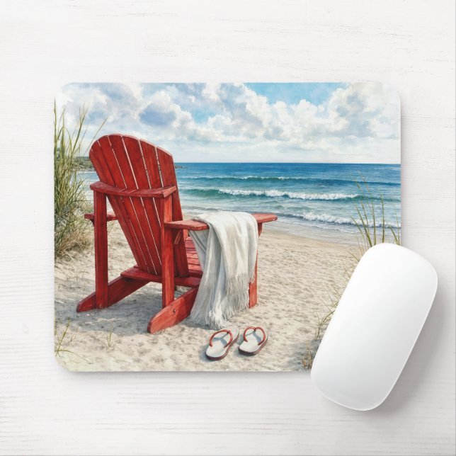 Röd Adirondack-strandstol med flip-flops Musmatta (Med mus)