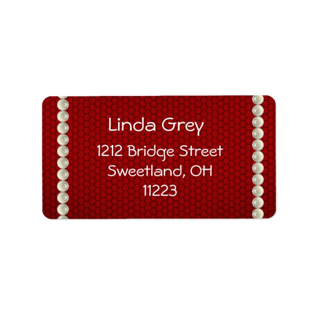 Röd adressetikett för vita pärlor (Framsidan)