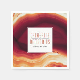 Röd agate-segmentgeode modern höst bröllop pappersservett