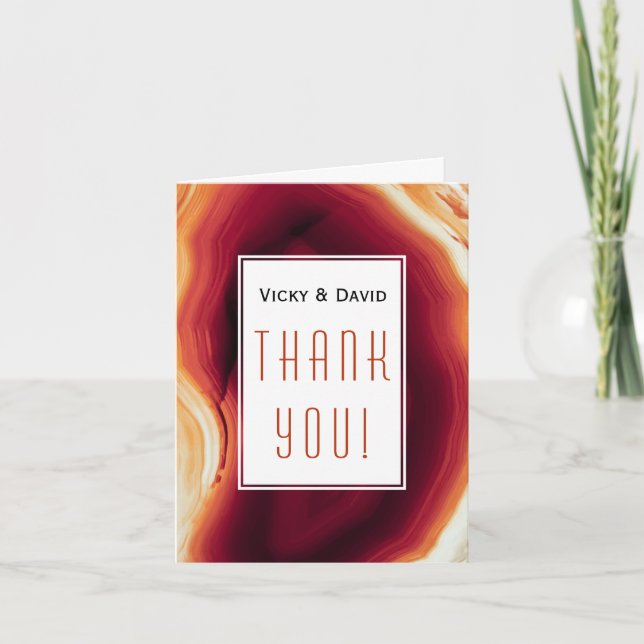 Röd agatsnittsgeod vigselkort tack foto (Framsida)