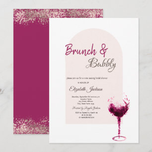 Röd akrylfärg Vin Glas Konfetti Brunch & Bubbly Inbjudningar