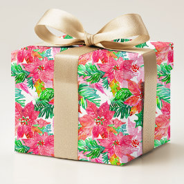 Röd akvarell Poinsettia julblomsduk Presentpapper