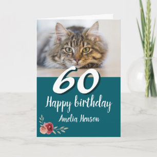 Röd akvarell ros katt foto 60-årsdag kort