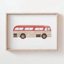 Röd akvarell vintage bussaffisch