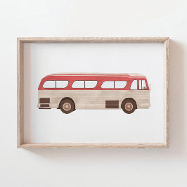 Röd akvarell vintage bussaffisch poster