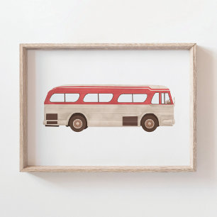 Röd akvarell vintage bussaffisch poster