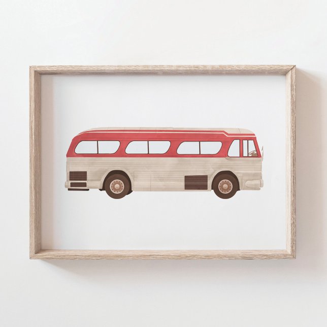 Röd akvarell vintage bussaffisch poster (Skapare uppladdad)