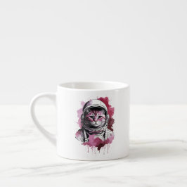 Röd akvarellastronautkatt espressomugg