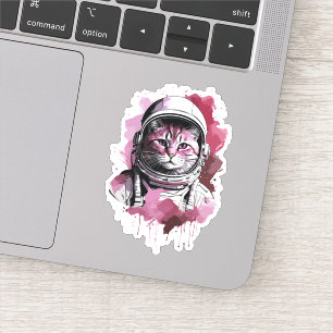 Röd akvarellastronautkatt klistermärken