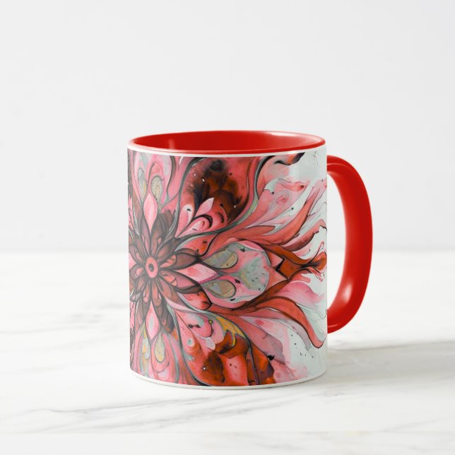 Röd akvarellblomma Mandala Mugg (Framsida höger)