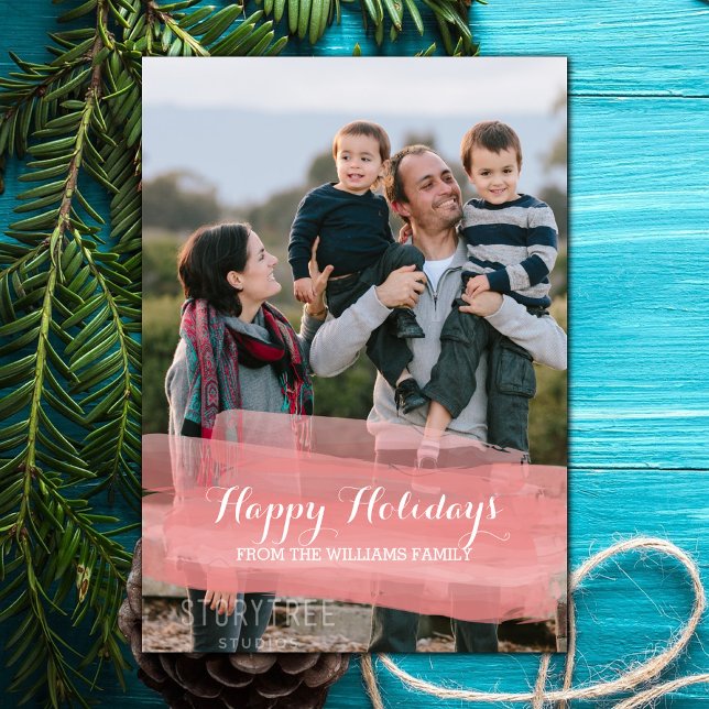 Röd akvarellpenseldrag Holiday Fotokort Julkort (Red Watercolor Brushstroke Holiday Photo Card)