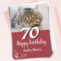 Röd akvarellros kattfoto 70-årsdag