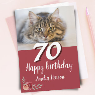 Röd akvarellros kattfoto 70-årsdag kort