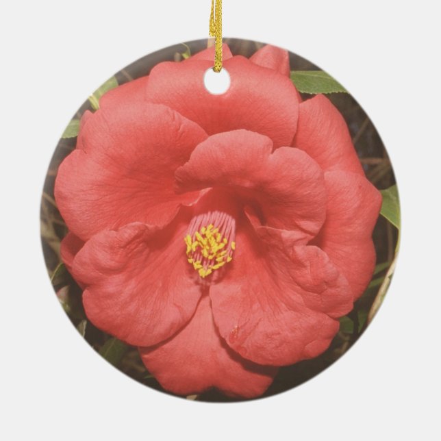 (Röd) Alabama Camellia, Julgransprydnad Keramik (Baksidan)