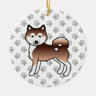 Röd Alaskan Malamute Söt Tecknad Hund Julgransprydnad Keramik