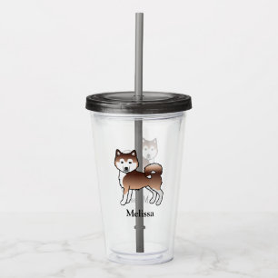 Röd Alaskan Malamute Söt Tecknad Hund & Namn Take Away Mugg