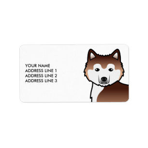 Röd Alaskansk Malamute Tecknad Hund & Anpassad Tex Adressetikett