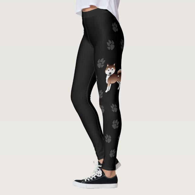 Röd Alaskisk Malamute Söt Hund & Tassar Leggings (Vänster)