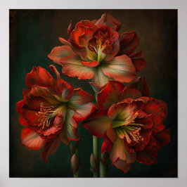 Röd Amaryllis Blomma Konsttryck Poster