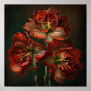 Röd Amaryllis Blomma Konsttryck Poster
