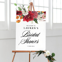 Röd Amaryllis Botanisk Bröllopsdusch Välkomstskylt Poster