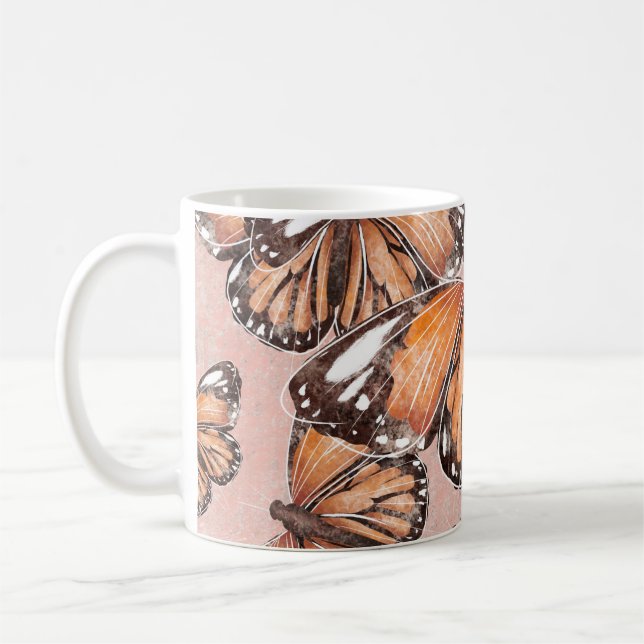 Röd amiral Butterflies Rosa Background Kaffemugg (Vänster)