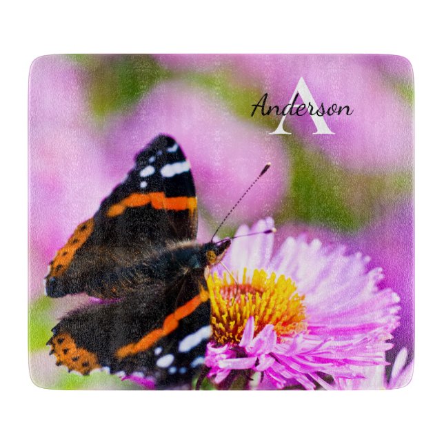 Röd amiral butterfly Glass choppboard (Framsidan)