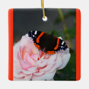 Röd amiral butterfly julgransprydnad keramik