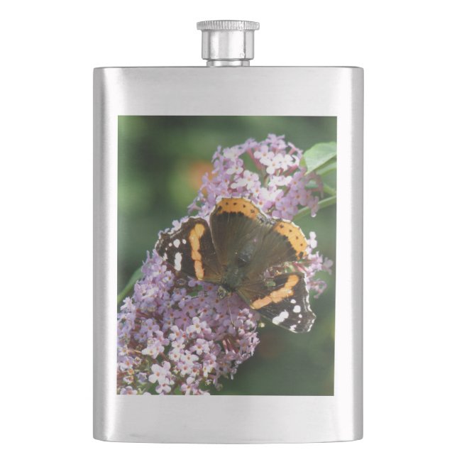 Röd amiral Butterfly och Buddleia-kolv Fickplunta (Framsidan)