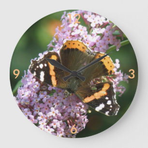 Röd amiral Butterfly och Buddleia Wall Clock Stor Klocka