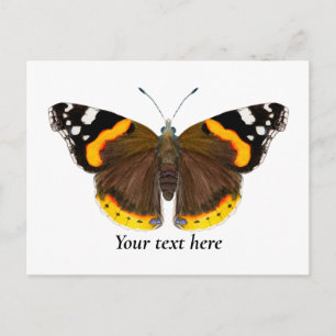 Röd amiral Butterfly Watercolor Art Postcard Vykort