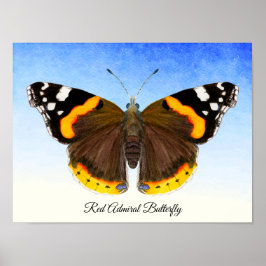 Röd amiral Butterfly Watercolor Painting Poster