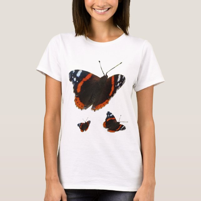 Röd Amiral Fjäril T-Shirt (Framsida)