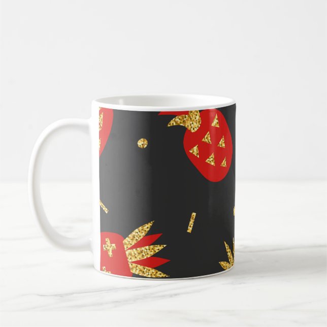 Röd ananas, glitter, svart bakgrund. kaffemugg (Vänster)
