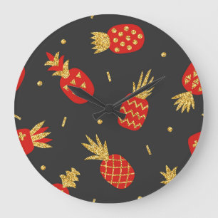 Röd ananas, glitter, svart bakgrund. stor klocka