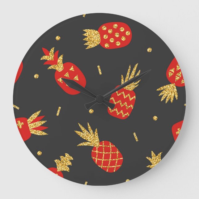Röd ananas, glitter, svart bakgrund. stor klocka (Framsida)