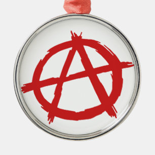 Röd anarkist en symbolanarkilogotyp julgransprydnad metall