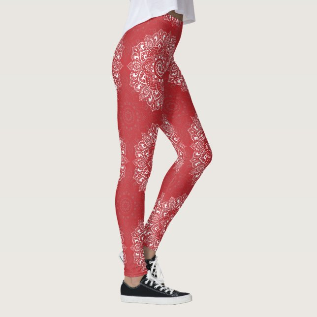 Röd andlig indisk mandalamönster leggings (Höger)